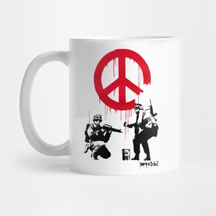 BANKSY Soldiers Painting Peace Sign Mug